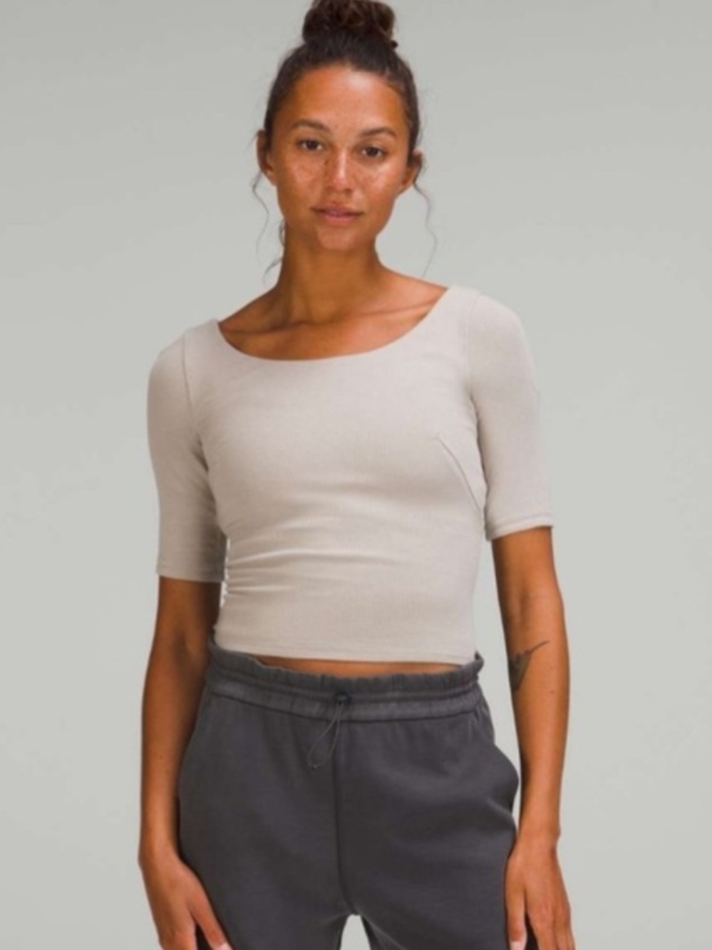 lululemon athletica Ribbed Scoop-Neck Cropped Top - Light Beige